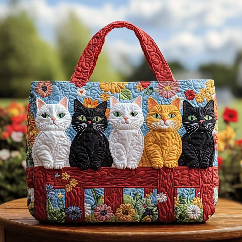 Five Cats Quilted Tote Bag