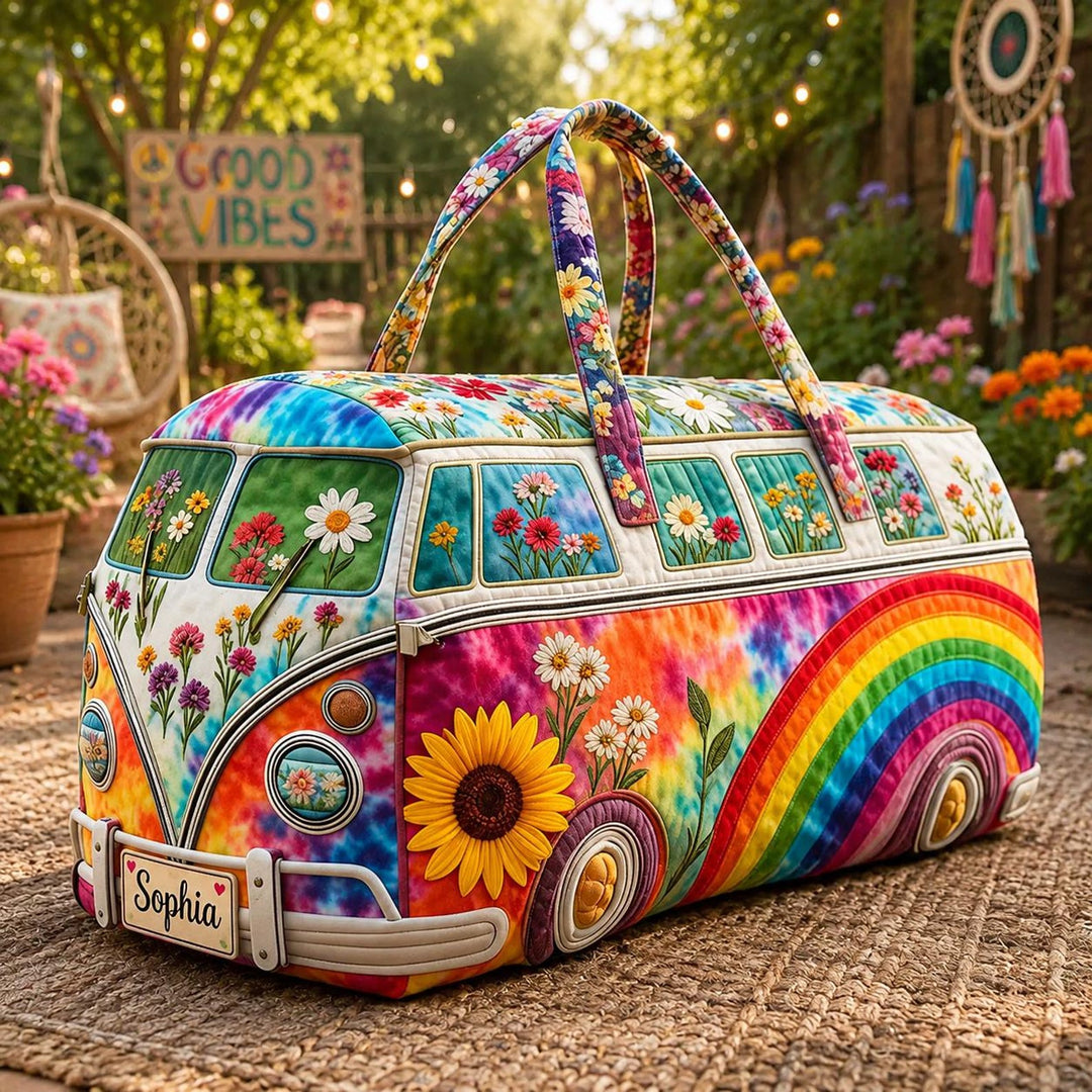 Floral Tie-dyed Rainbow Personalized Quilted Duffle Bag