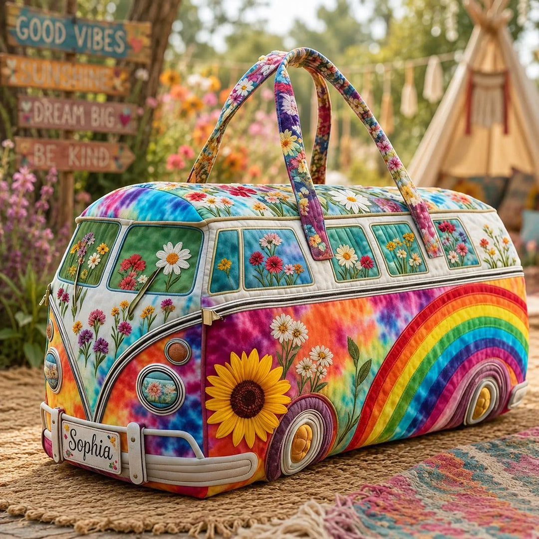 Floral Tie-dyed Rainbow Personalized Quilted Duffle Bag