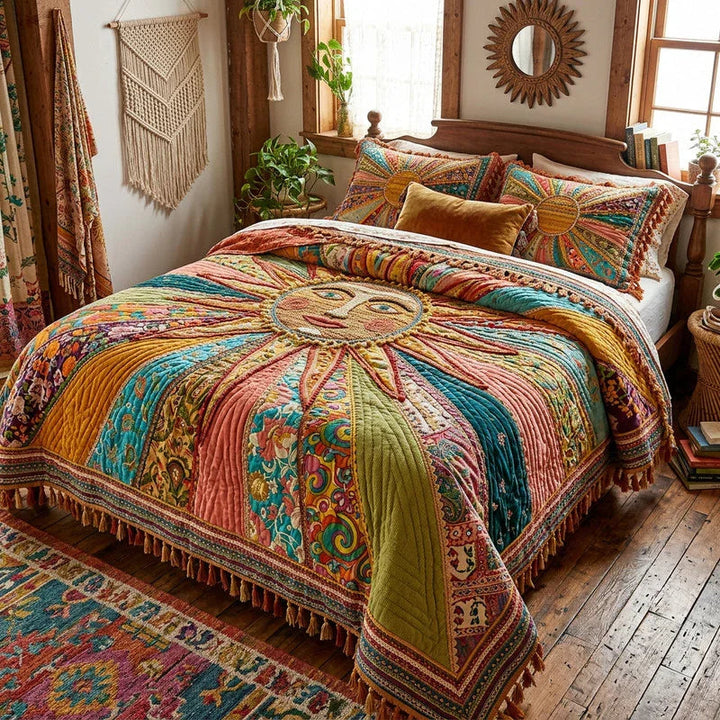 Vibrant Boho Sunshine Bamboo | Handcrafted Bedding Set