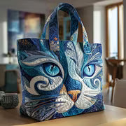 Blue Cat Quilted Tote Bag