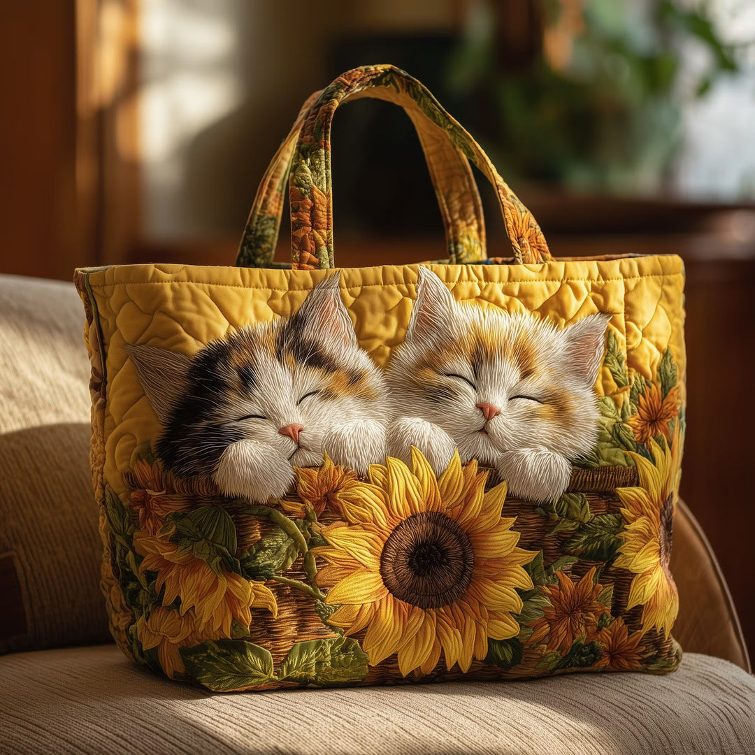 Cats with Sunflower Quilted Tote Bag