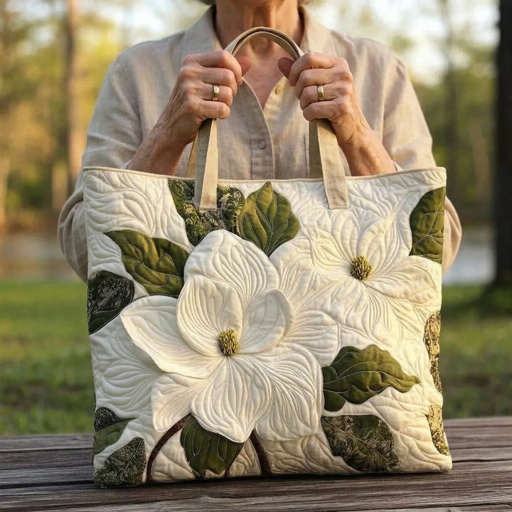 Elegant Quilted Tote Bag with Floral Pattern