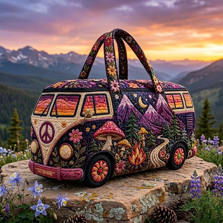 Hippie Van Personalized Quilted Tote Bag